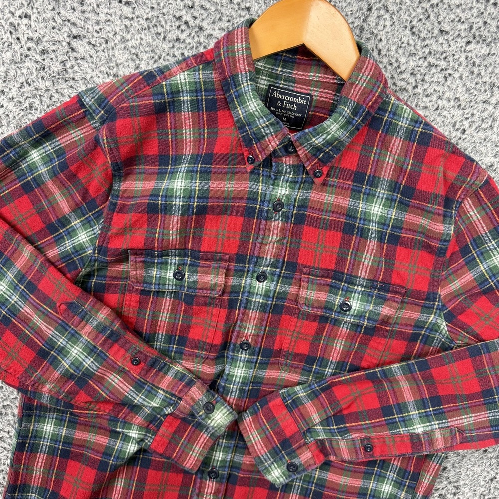Abercrombie & Fitch Shirt Mens Medium Red Plaid Flannel Button Up Long Sleeve